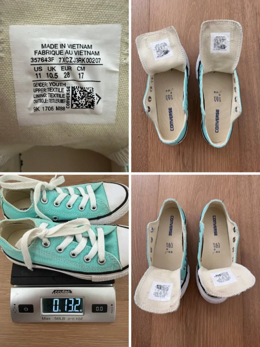 Converse Shoes Kids 11 Chuck Taylor All Star Canvas Light Aqua Blue 357643F
